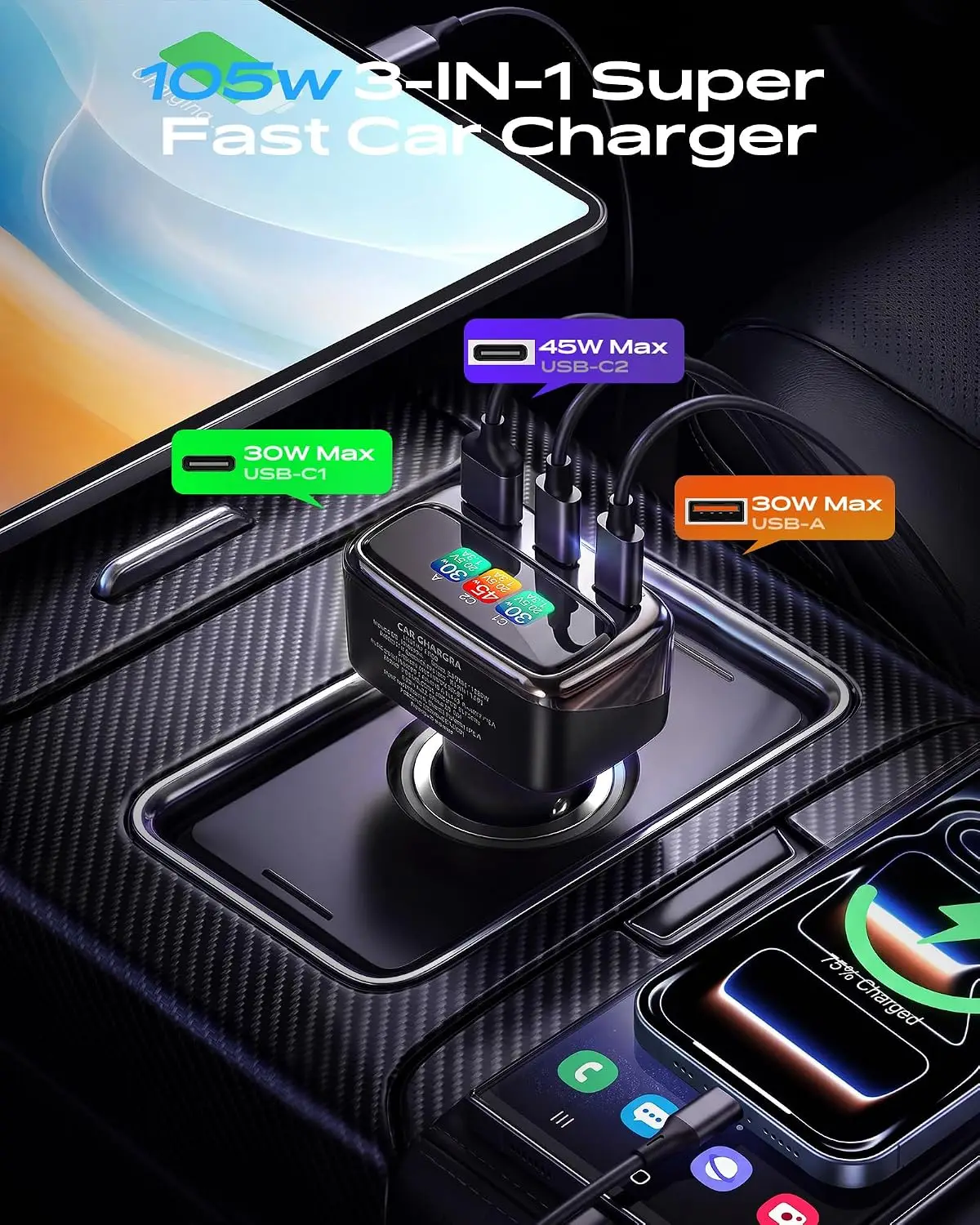 Carregador Veicular USB-C 105W - Car Accessories Gifts avaliação e preço